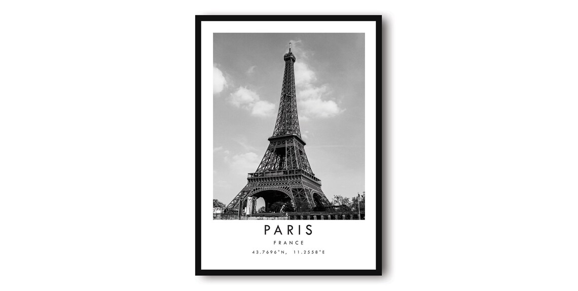 Paris Travel Poster, Minimalist Black And White