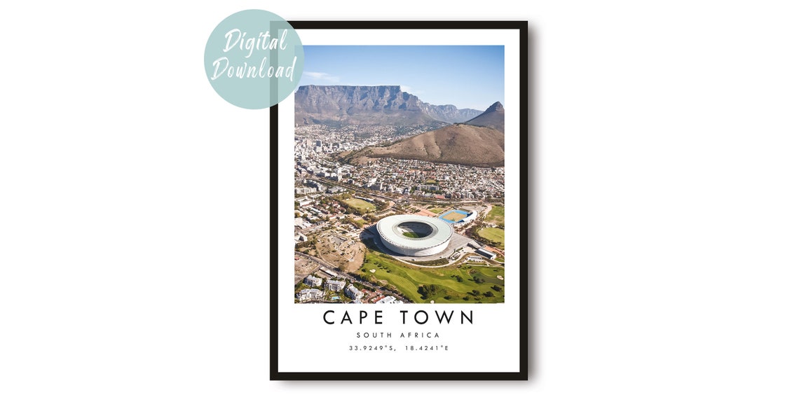Cape Town Table Mountain Stunning Aerial View Color Travel Poster