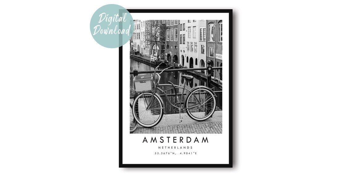 Amsterdam Canal Bridge Bicycle Classic Black and White Photo Poster