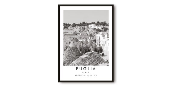 Puglia Italy Black And White Travel Poster, Minimalist Decor