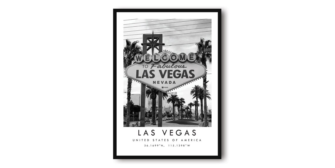 Las Vegas Black And White Minimalist Travel Poster