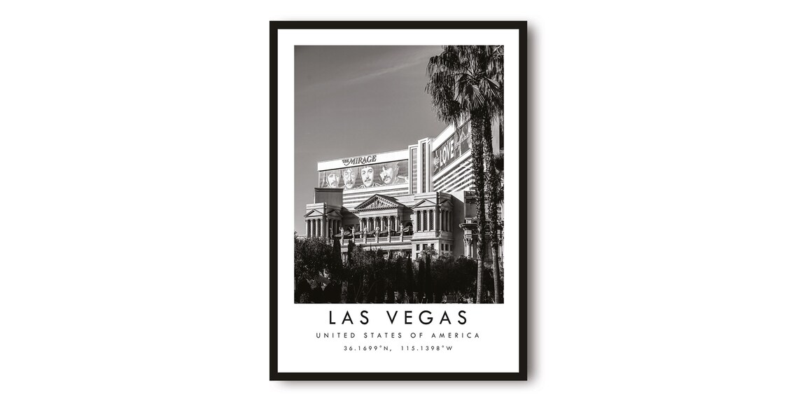 Las Vegas Black and White Nevada Travel Poster
