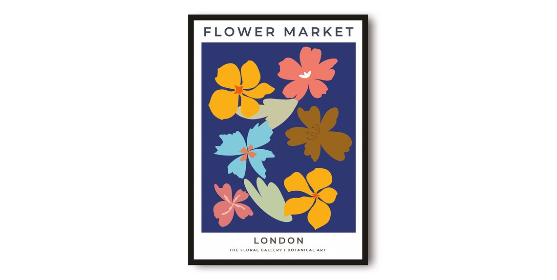 London Flower Market Bold Navy Botanical Abstract Floral Poster