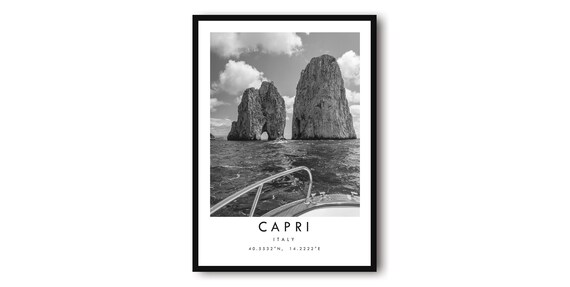 Capri Italy Black and White Travel Poster, Minimalist