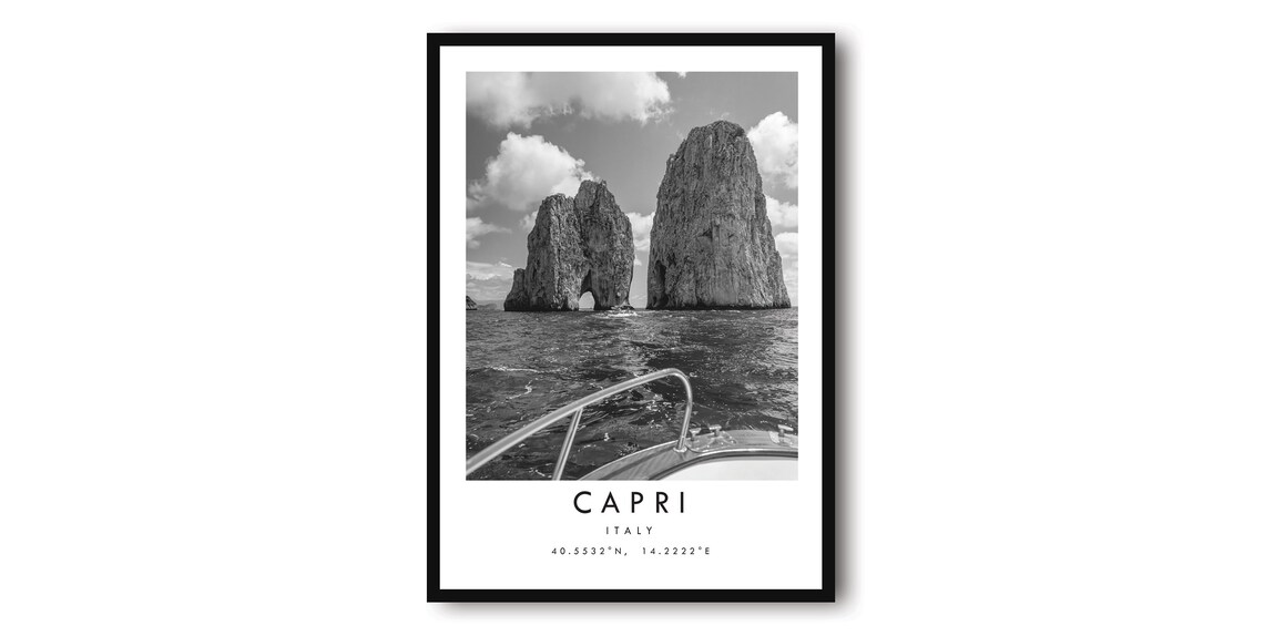 Capri Italy Black and White Travel Poster, Minimalist
