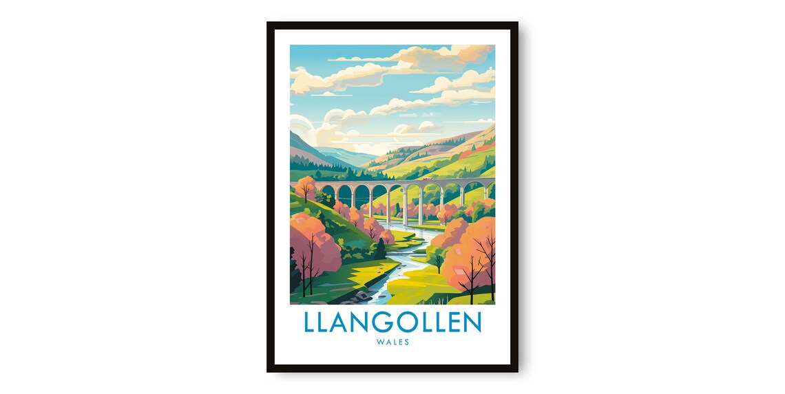 Llangollen Travel Poster, Wales Travel Decor