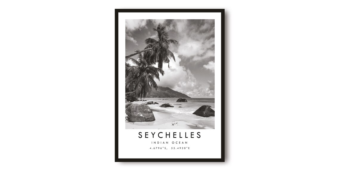 Seychelles Minimalist Travel Poster, Coastal Print