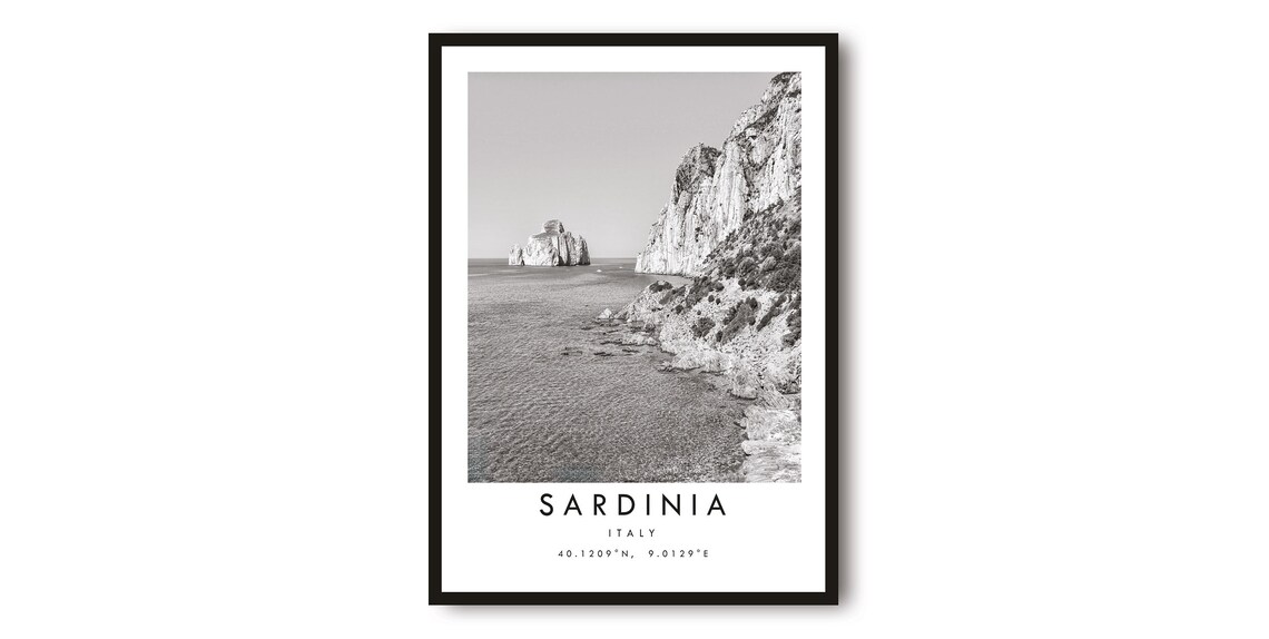Sardinia Italy Rocky Coastline Black And White Minimalist Photo Poster