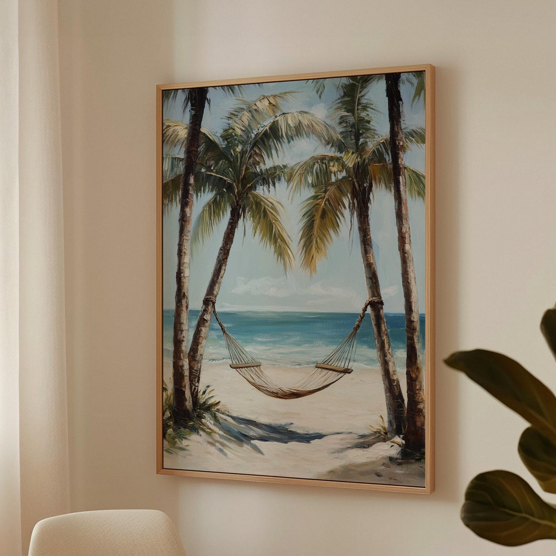 Beach Hammock Between Tall Palms Turquoise Ocean Escape Poster