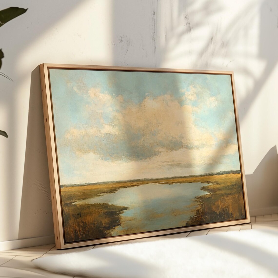 Golden Marshland Landscape, Tranquil Rustic Decor