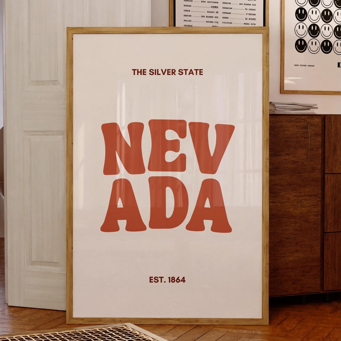 Nevada The Silver State Retro Typography Est 1864 Minimalist Wall Poster