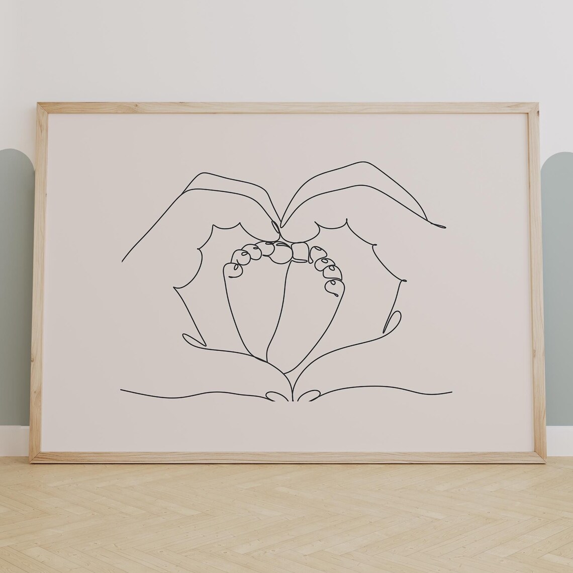 Minimalist Line Art Hands Holding Baby Feet Nursery Wall Decor Poster