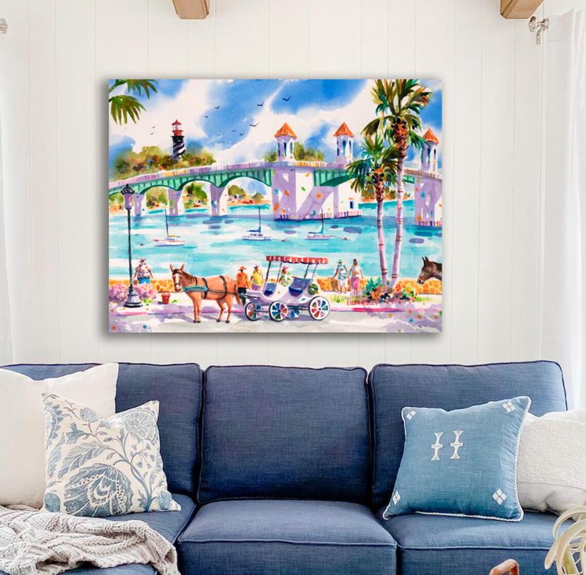 St Augustine Watercolor Art Print, Bridge of Lions