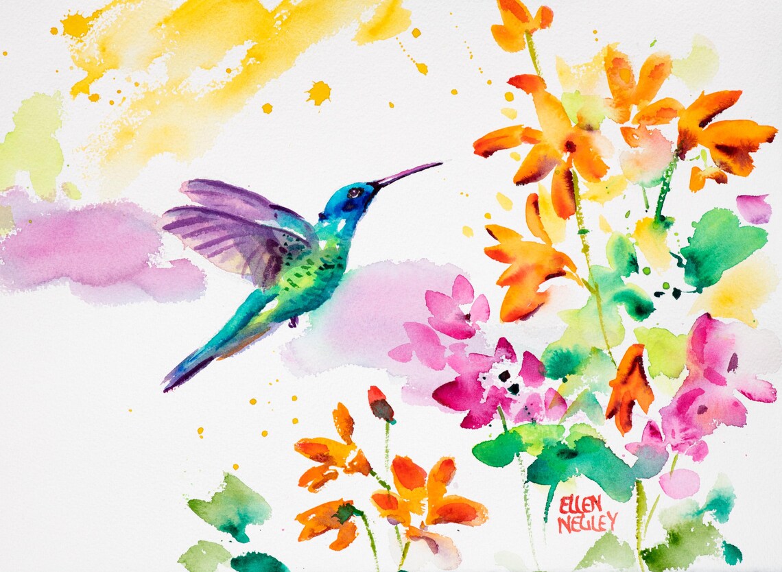 Hummingbird Watercolor Art Print by Ellen Negley
