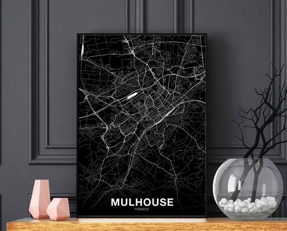 Mulhouse France Map Poster Black White Hometown City Print Modern Home Decor Office Decoration Wall Art Dorm Bedroom Gift