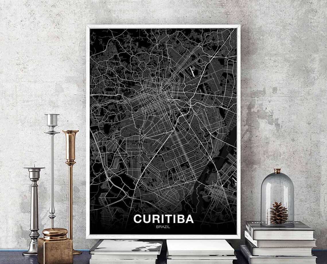 Curitiba Brazil Black And White City Street Map Bold Art Poster