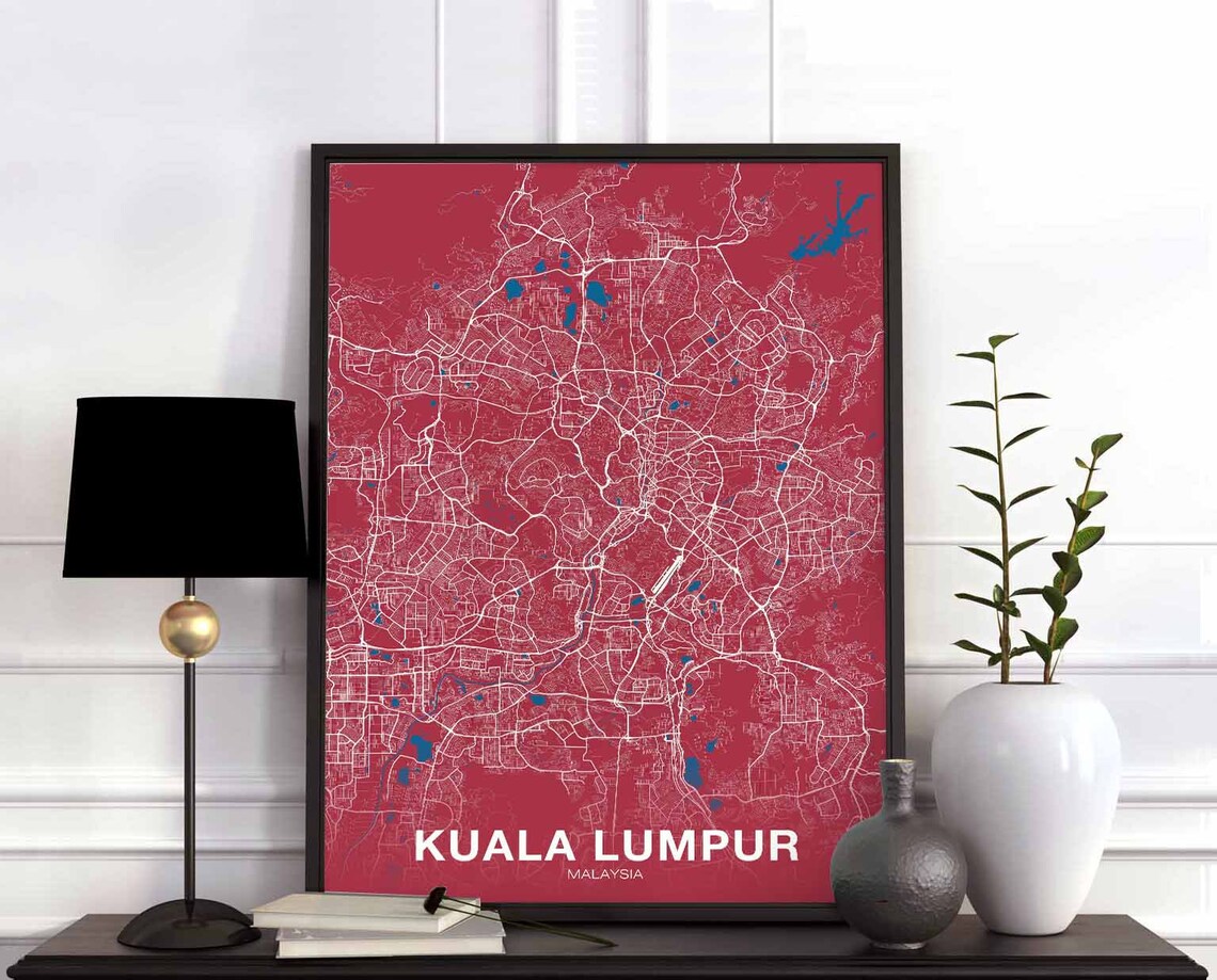 Kuala Lumpur Malaysia City Street Map Red Modern Hometown Poster