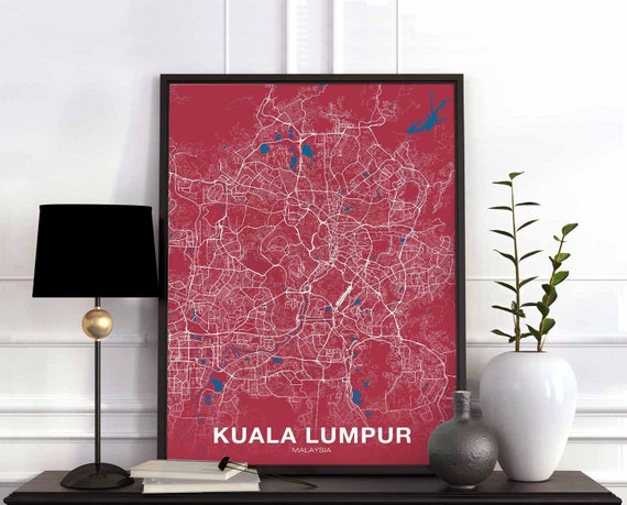 Kuala Lumpur Malaysia Map Poster Color Hometown City Print Modern Home Decor Office Decoration Wall Art Dorm Bedroom Gift