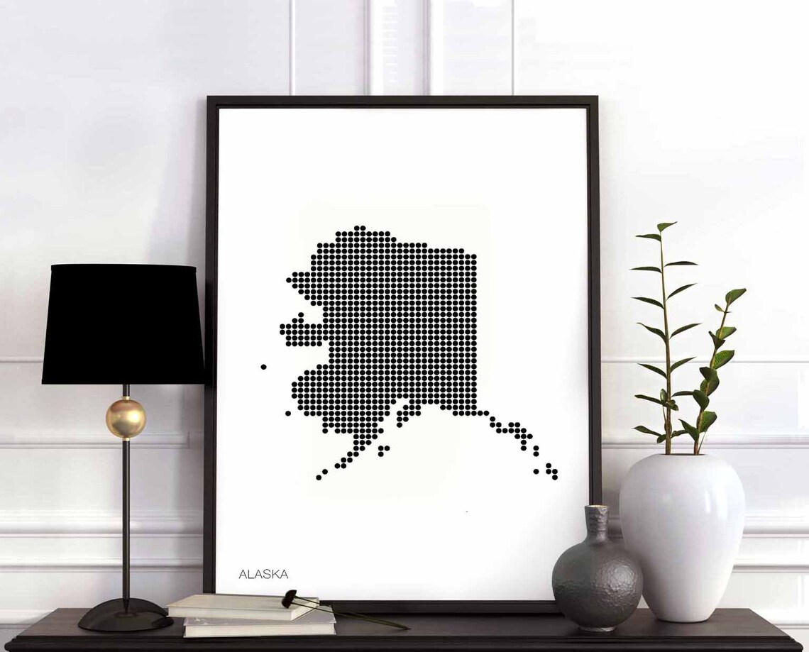 Alaska State Retro Map Poster, Minimal Dots
