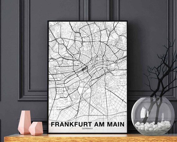 Frankfurt Am Main Germany Map Poster Black White Hometown City Print Modern Home Decor Office Decoration Wall Art Dorm Bedroom Gift