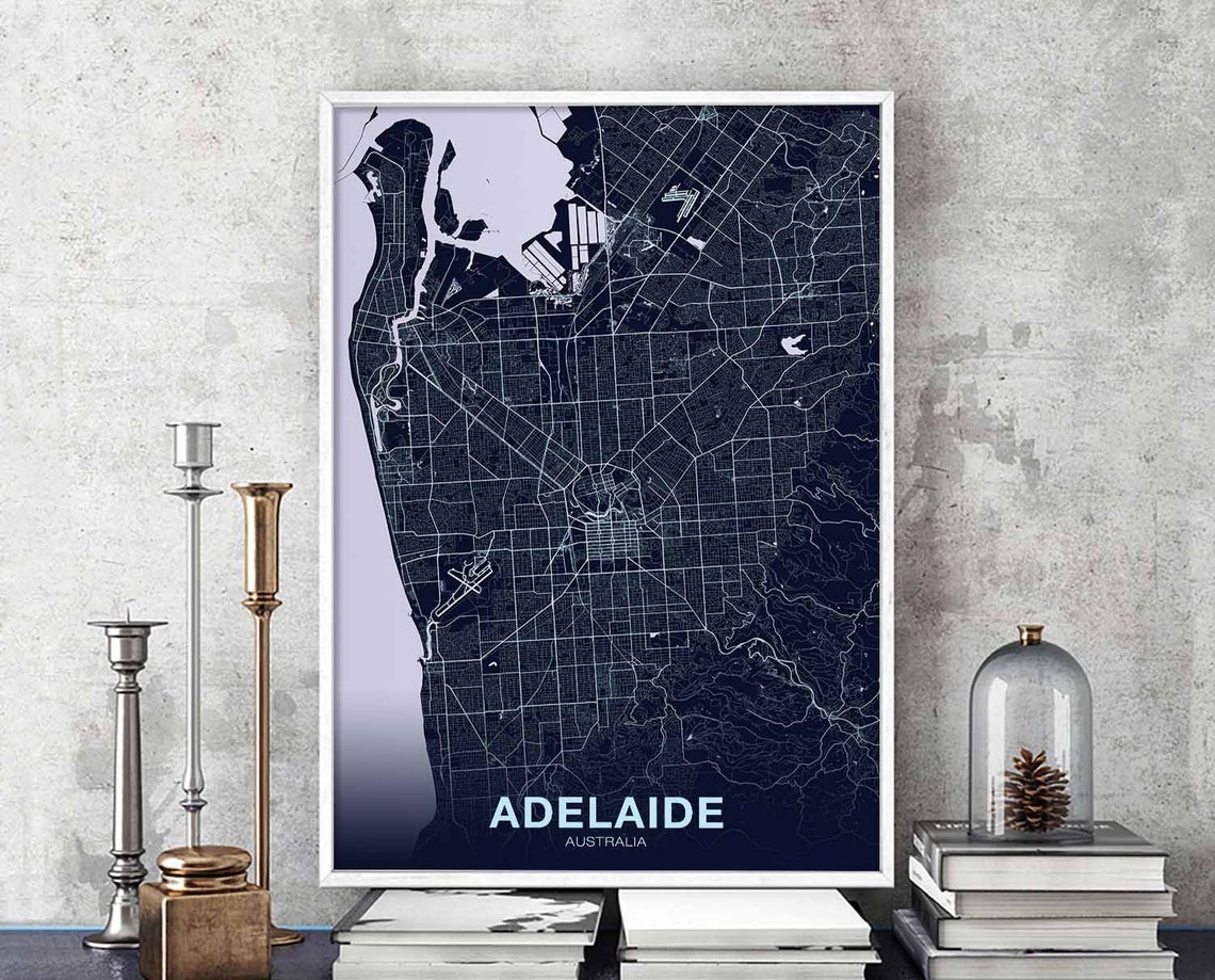 Adelaide Australia Navy City Street Map Poster Elegant Decor
