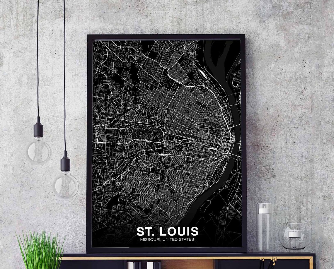 St Louis Missouri Black White City Street Map Modern Art Poster
