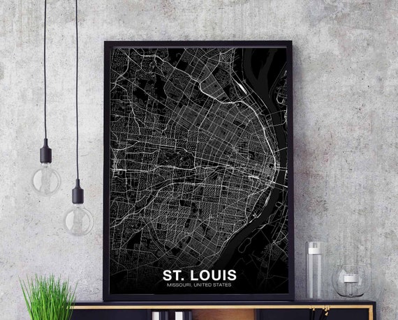 St Louis Missouri Mo Usa Map Poster Black White Hometown City Print Modern Home Decor Office Decoration Wall Art Dorm Bedroom Gift