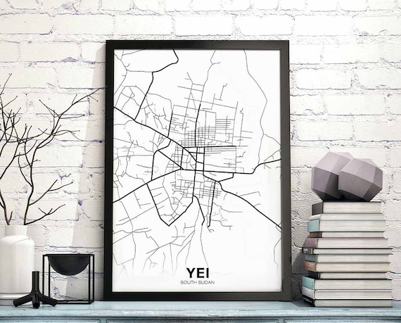 Yei South Sudan Map Poster Black White Hometown City Print Modern Home Decor Office Decoration Wall Art Dorm Bedroom Gift