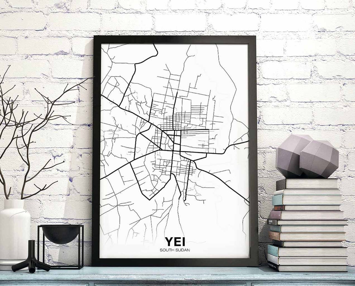 Yei South Sudan City Map Minimalist Black White Line Art Poster