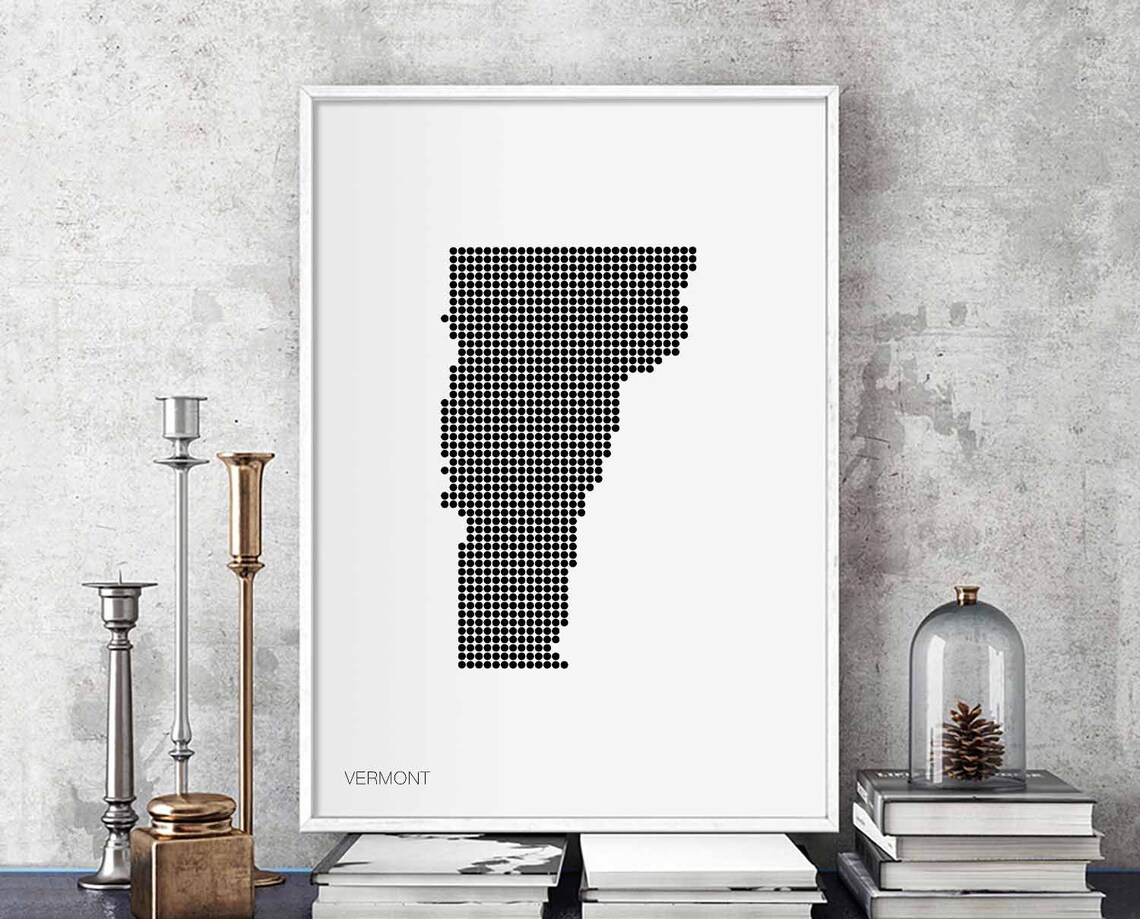 Vermont Us State Minimal Dots Retro Map Poster