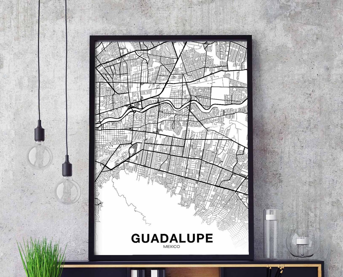 Guadalupe Mexico Black Lines On White City Map Minimalist Poster