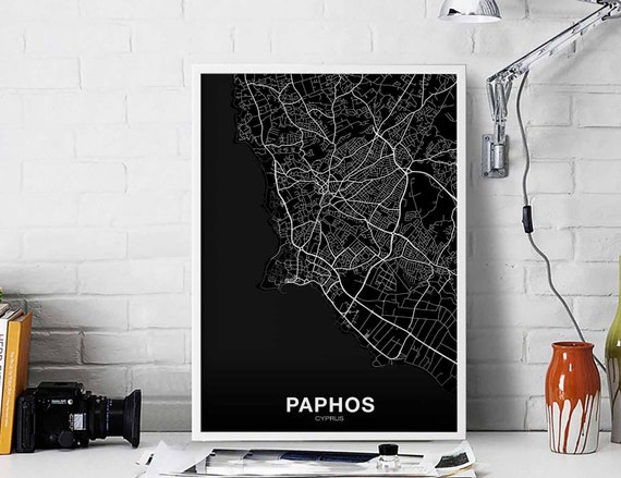 Paphos Cyprus Map Poster Hometown City Print Modern Home Decor Office Decoration Wall Art Dorm Bedroom Gift