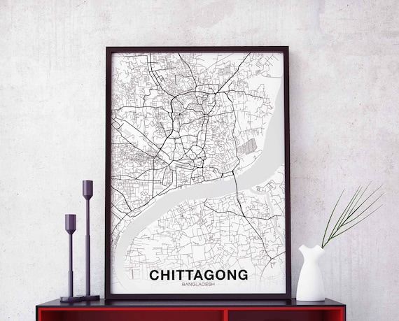 Chittagong Bangladesh Map Poster, Modern Home Decor