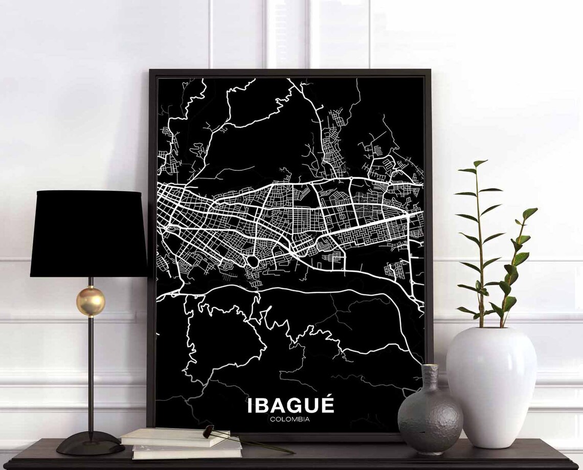 Ibague Colombia City Map Black and White Minimalist Art Poster
