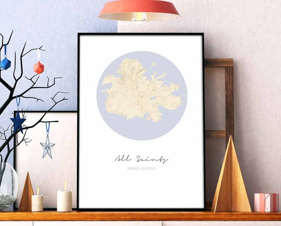 All Saints Antigua Barbuda Map Poster Wall Decor Design Modern Minimal Nordic Travel Bedroom Home Art Vintage Retro Dorm Nursery