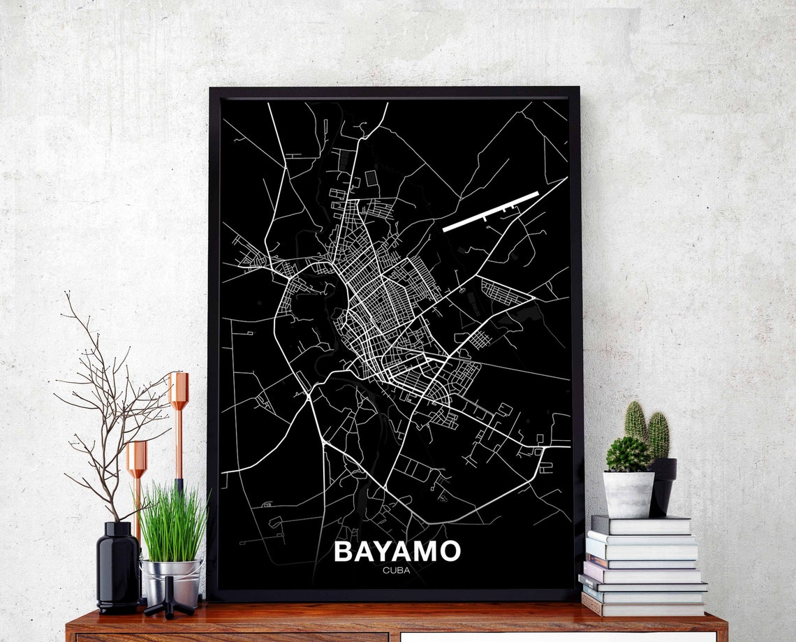 Bayamo Cuba Black White Minimalist City Street Map Wall Poster