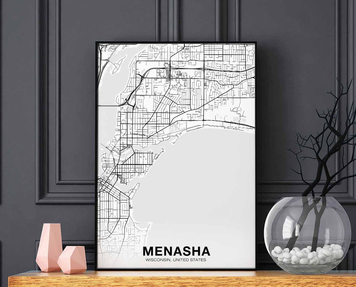 Menasha Wisconsin Black White Minimalist City Map Art Poster