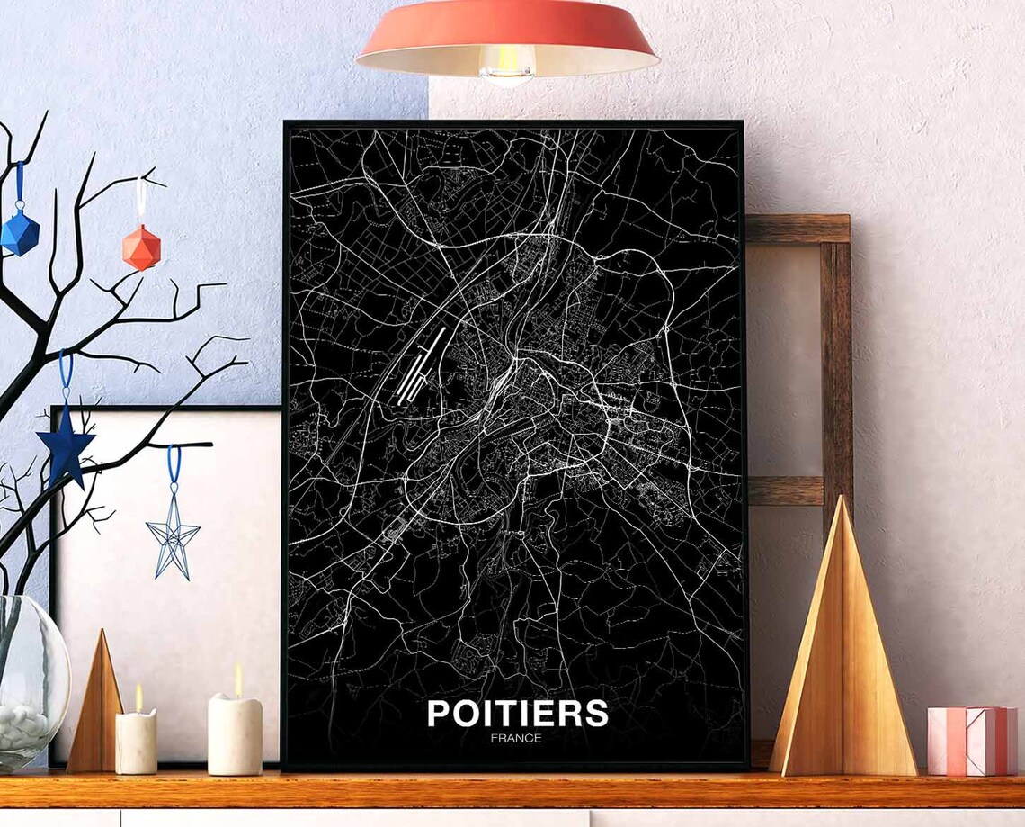 Poitiers France Black City Map Poster Modern Home Decor Design