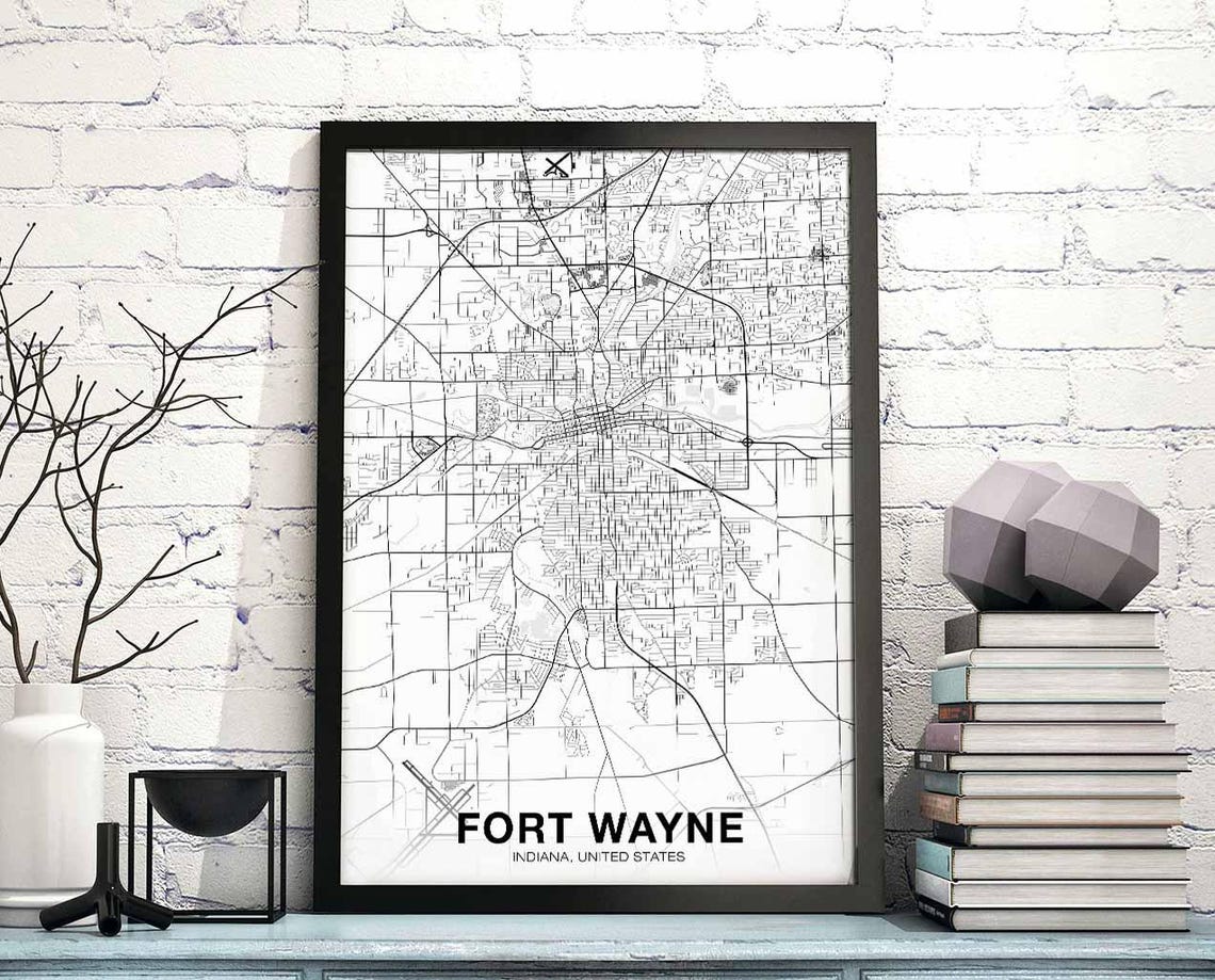 Fort Wayne Indiana Black and White Minimalist City Map Poster