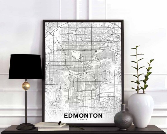 Edmonton Canada Map Poster Black White Hometown City Print Modern Home Decor Office Decoration Wall Art Dorm Bedroom Gift
