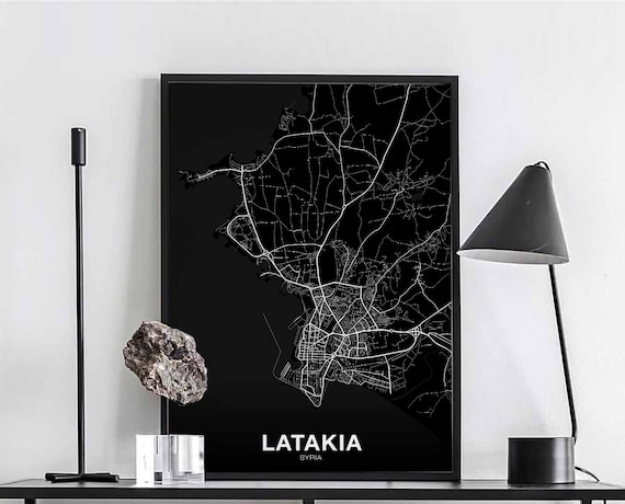 Latakia Syria Map Poster Black White Hometown City Print Modern Home Decor Office Decoration Wall Art Dorm Bedroom Gift