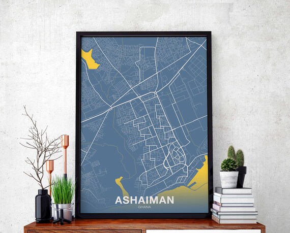 Ashaiman Ghana Map Poster Color Hometown City Print Modern Home Decor Office Decoration Wall Art Dorm Bedroom Gift