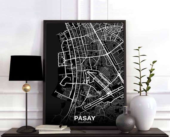 Pasay City Philippines Map Poster Black White Hometown Print Modern Home Decor Office Decoration Wall Art Dorm Bedroom Gift