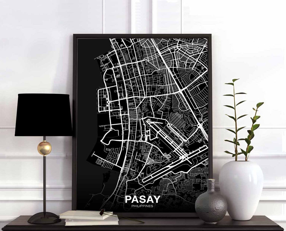 Pasay Philippines Street Map Black and White Minimalist Poster