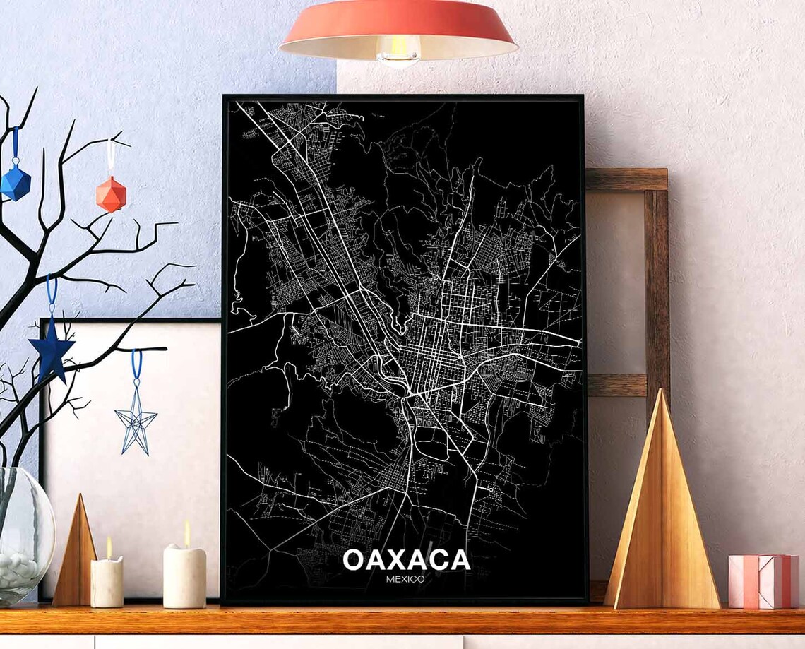 Oaxaca Mexico Map Poster, Modern Home Decor Art Print