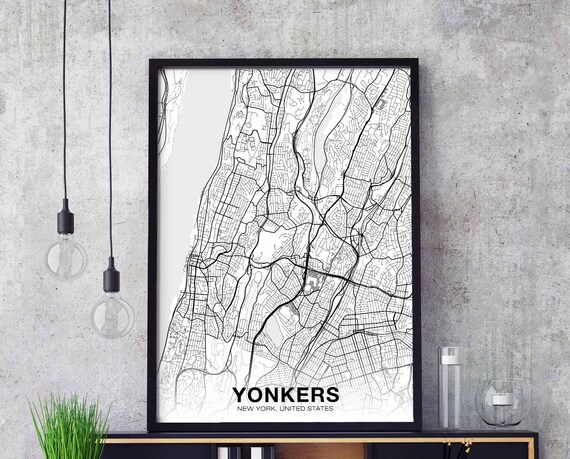 Yonkers New York Ny Usa Map Poster Black White Wall Decor Design Modern Motto Scandinavian Minimal Nordic Housewarming Travel Bedroom