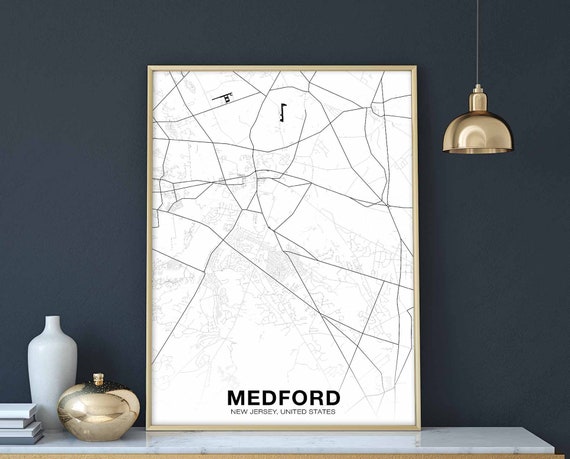 Medford New Jersey Nj Usa Map Poster Black White Hometown City Print Modern Home Decor Office Decoration Wall Art Dorm Bedroom Gift