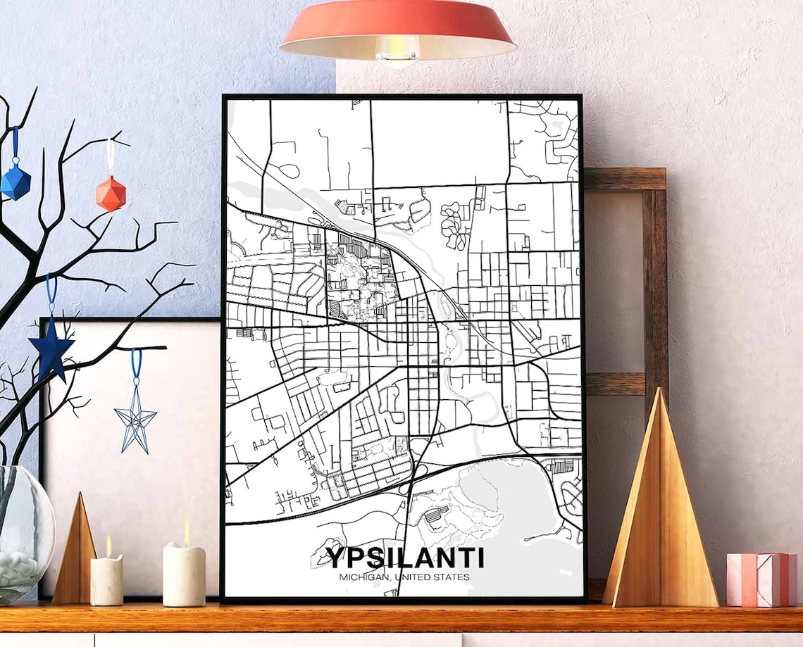 Ypsilanti Michigan Map Poster, Modern Wall Art Print