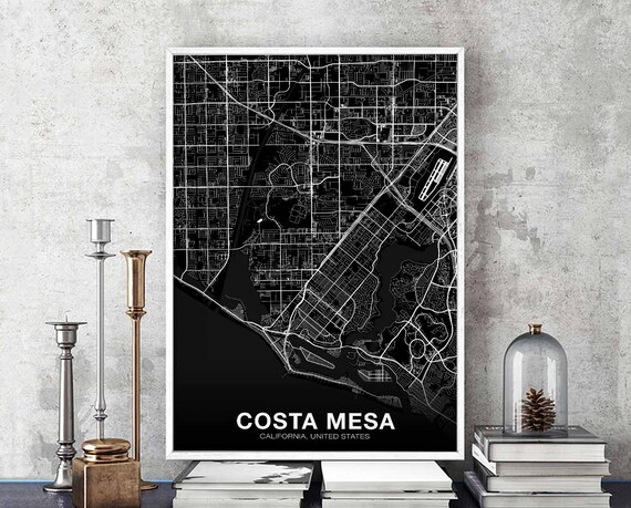Costa Mesa Ca Usa Map Poster Black White Hometown City Print Modern Home Decor Office Decoration Wall Art Dorm Bedroom Gift