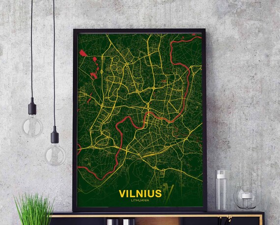 Vilnius Lithuania Map Poster Color Hometown City Print Modern Home Decor Office Decoration Wall Art Dorm Bedroom Gift